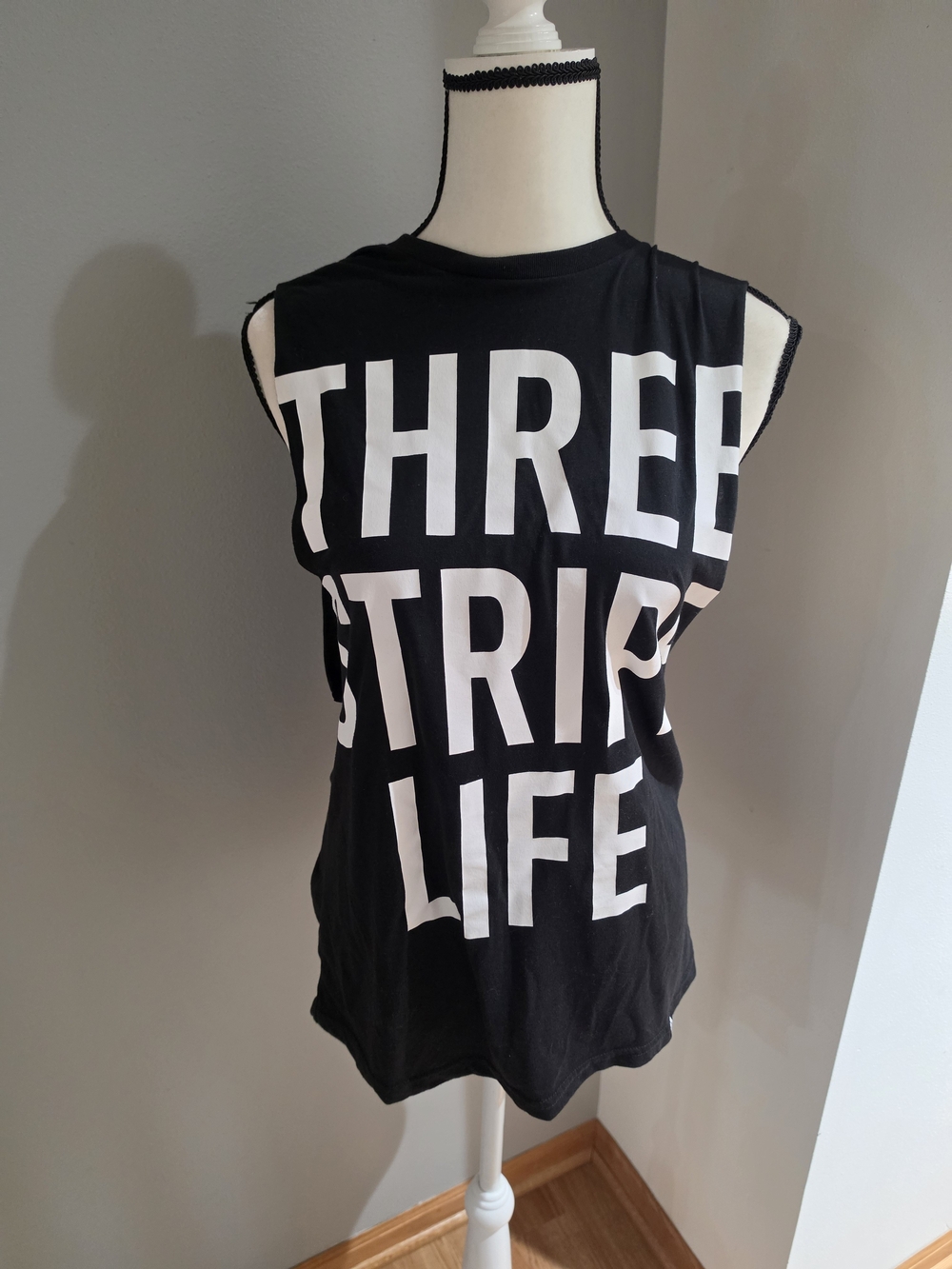 adidas Black Tank Top with White Graphic 'Three Stripe Life'